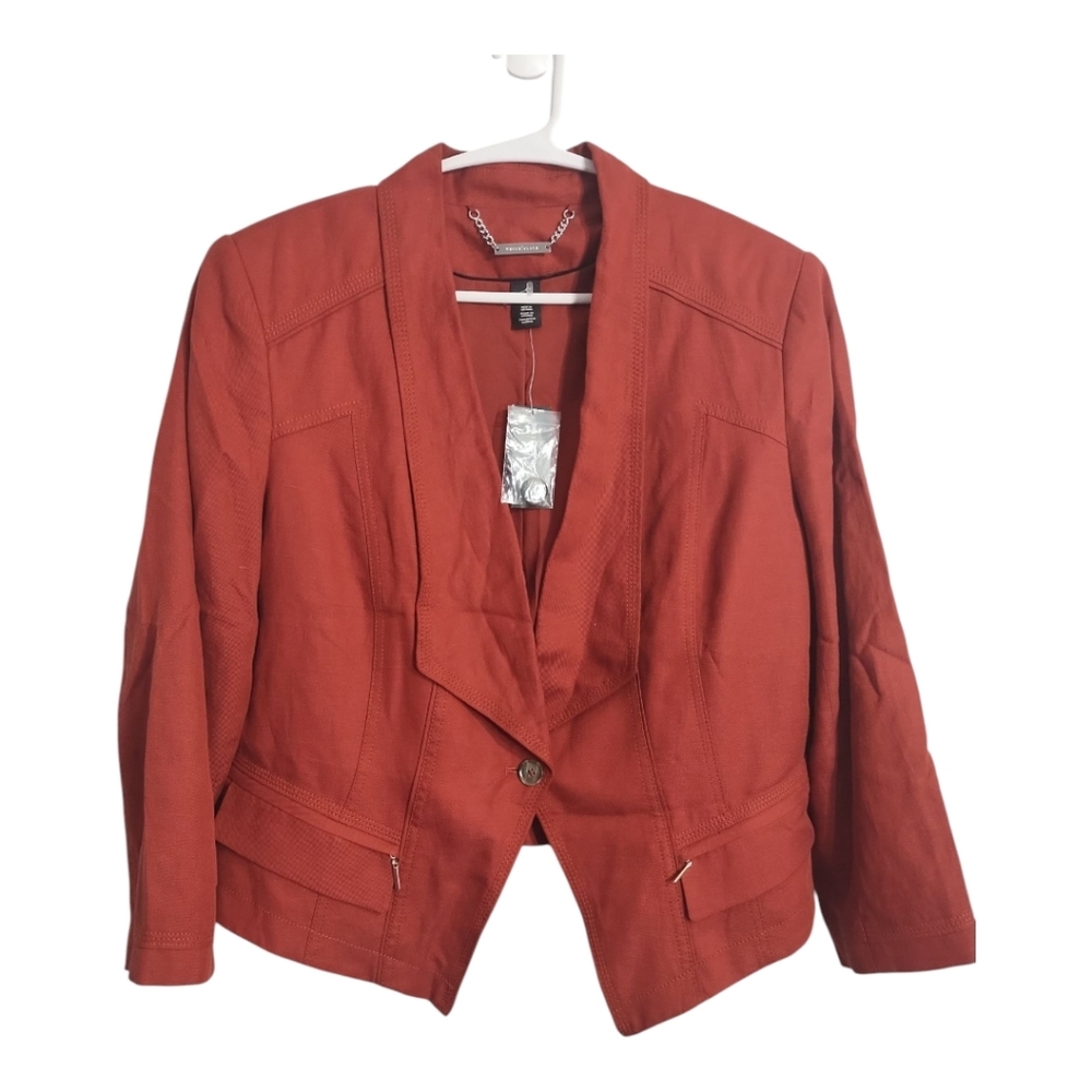 WHBM Linen Blend 3Q Sleeve 1 Button Office‎ Business Casual Minimalist Jacket 14